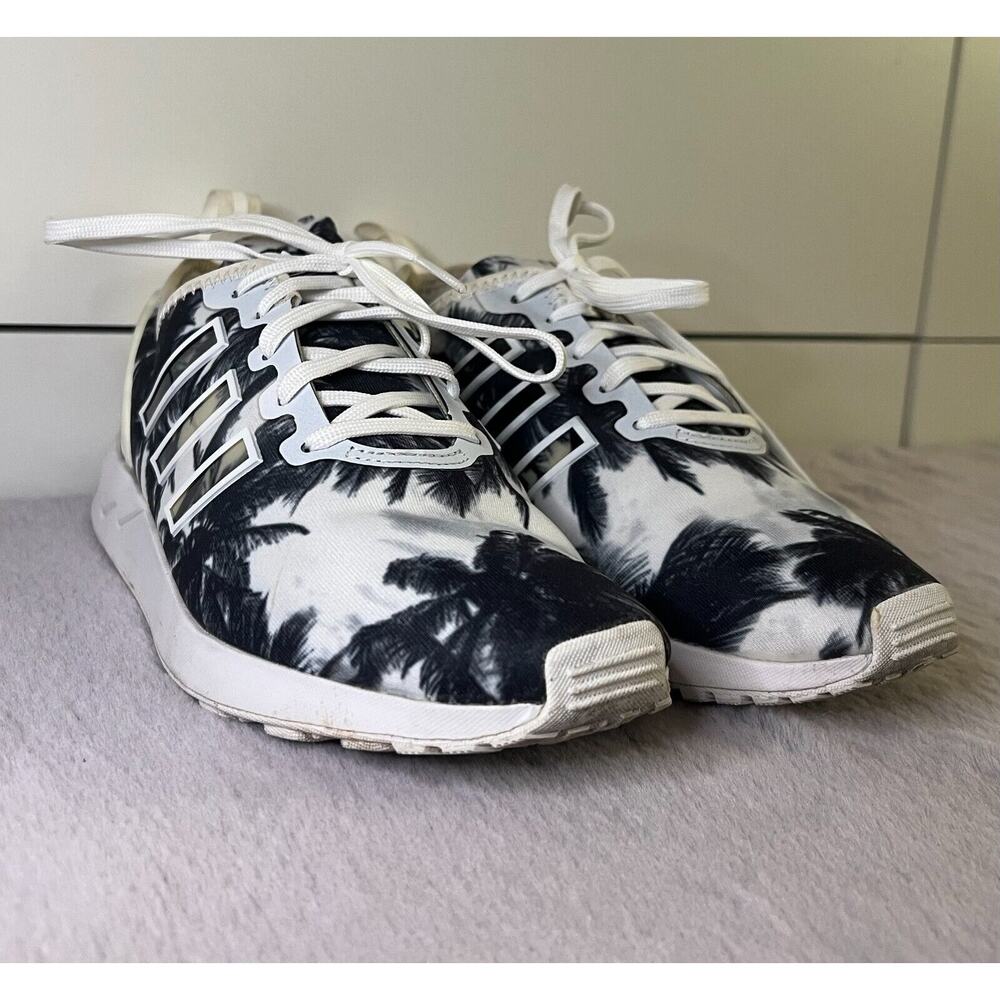Adidas ZX Flux Athletic Shoe (White w Black-Grey Palm Tree) Unisex EU 38 W 7.5